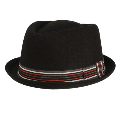 's Winter Wool Blend Pork Pie Derby Fedora Stripe Hatband Hat Black S/M 56cm 655209248656 eb-15399688